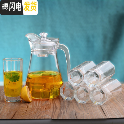 三维工匠水壶玻璃冷水壶家用凉水壶耐热茶壶大容量凉开水壶凉茶凉水杯套装 1鸭嘴壶+6高八角