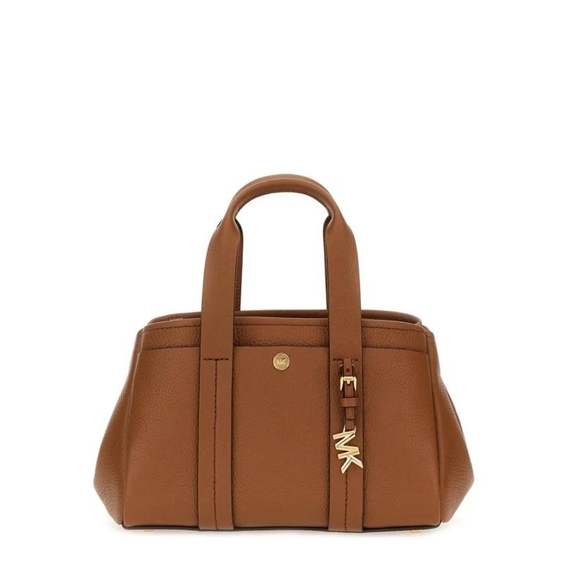 Structured Pebbled Leather Handbag with Dual Handles Brown