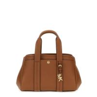 Structured Pebbled Leather Handbag with Dual Handles Brown
