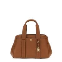 Structured Pebbled Leather Handbag with Dual Handles Brown