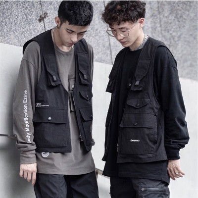梵克公牛CATSSTAC工装汗背心男原创设计国潮多口袋高街黑色机能汗背心背心外套黑色