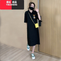 YIBUSHENG大码女装polo衫短袖t恤连衣裙季中长款过膝裙子小个子长裙