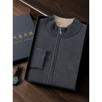 男士山羊绒开衫秋冬半高领毛衣时尚加厚拉链针织衫宽松外套上衣