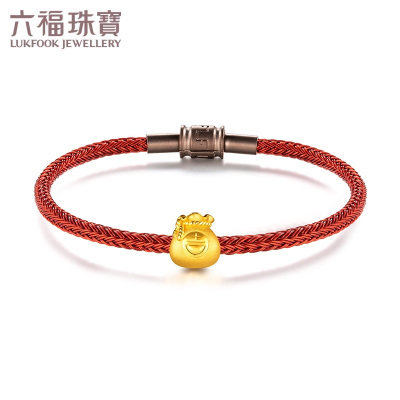 六福珠宝大吉福袋足金黄金手链路路通串珠手饰定价L37A1TBP0007金重：1.14克—配衬17.5cm红色手绳