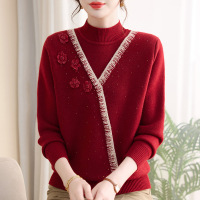 新款中老年妈妈装针织衫时尚气质中年人衣服显瘦冬装加绒加厚保暖