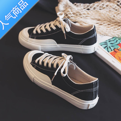 SUNTEK帆布鞋女2023新款春夏季百搭ins潮小众原创白色板鞋学生小白鞋子