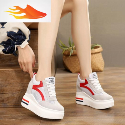 FISHBASKET内增高小白鞋女2019新款夏季透气百搭12厘米显瘦女鞋子厚底运动鞋休闲鞋