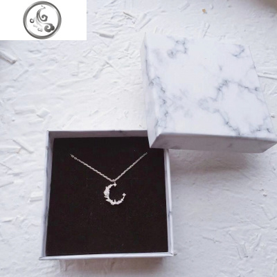 S925纯银闪钻不规则月牙气质月亮项链锁骨链百搭气质送学生女 JiMi