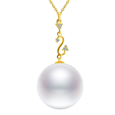 风下HrflyS925纯银天然淡水珍珠吊坠项链女饰品正圆强光单颗珍珠吊坠白色