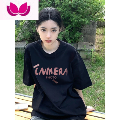 七斓美式复古oversize潮黑色上衣夏季宽松小众别致正肩短袖T恤女