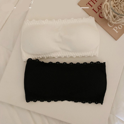 月牙城螺纹蕾丝花边抹胸文胸少女防走光裹胸打底无肩带内衣女学生