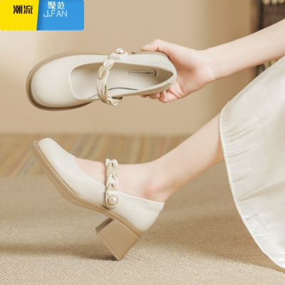 聚范玛丽珍女鞋子2024新款夏季粗跟高跟鞋配裙子小皮鞋仙女法式单鞋