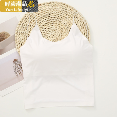 YUNWUXIN黑色冰丝美背吊带小背心女性感无痕抹胸防走光内搭带胸垫裹胸内衣抹胸