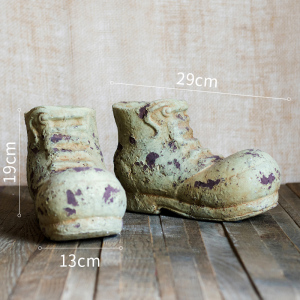 家柏饰(CORATED)水泥旧皮鞋创意花盆花器复古做旧多肉肉鞋子室内阳台种植 特惠一双(大)需打孔请备注 中