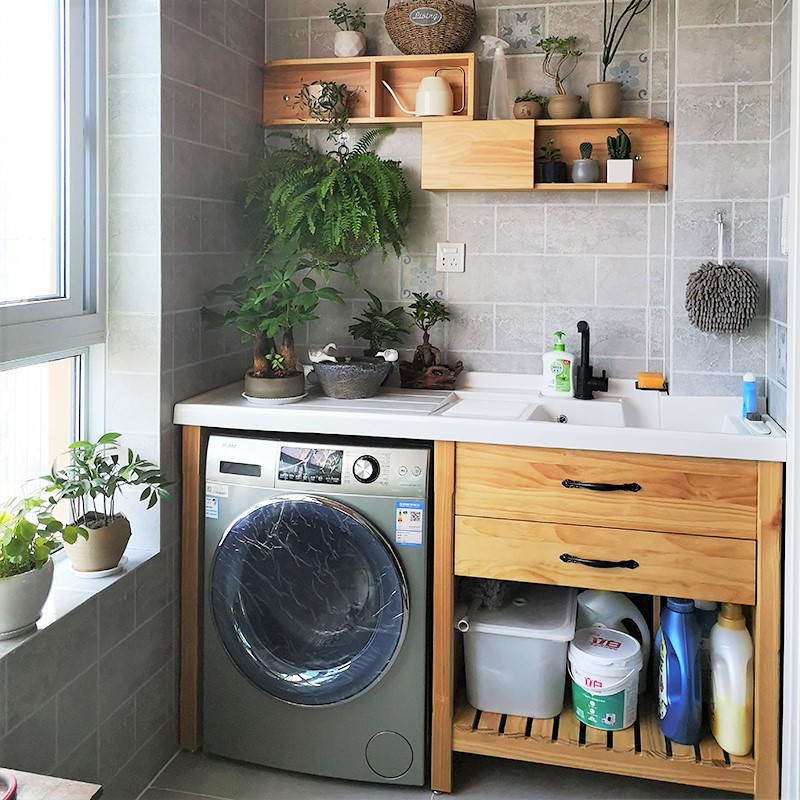 阳台洗衣柜带搓衣板闪电客洗手盆卫生间洗衣机柜脸盆一体组合洗衣池