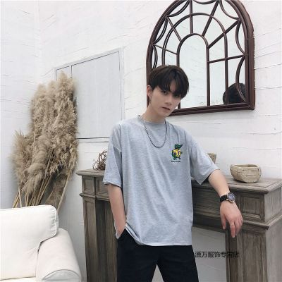 珂卡慕(KEKAMU)夏季2020新款T恤韩版宽松潮牌印花袖男ins潮流百搭情侣装恐龙T灰色M