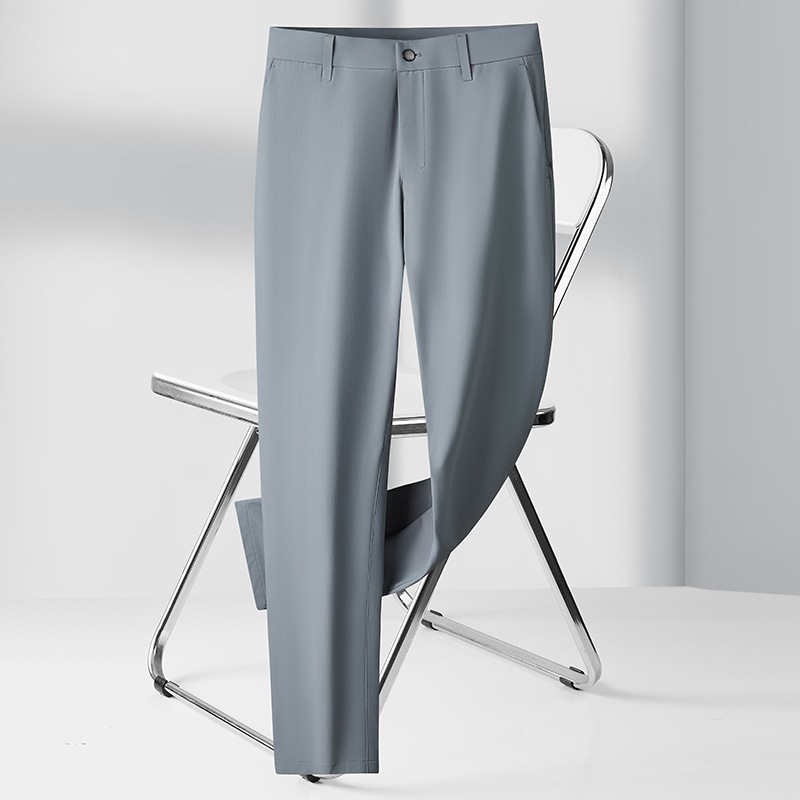 高端宽松直筒裤薄款冰丝休闲裤男年夏季士商务西裤男中年垂感男装