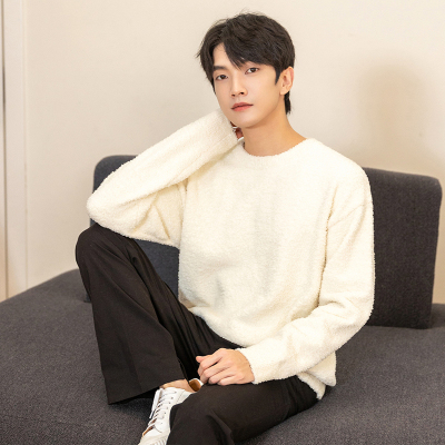 [3件8.5折144.4元,叠加优惠券]唐狮慵懒风冬季男毛衣新款白色毛衣圆领软糯舒服休闲上衣暖和毛衫