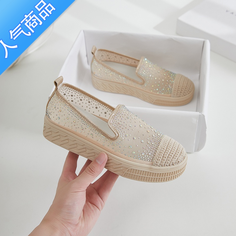 SUNTEK渔夫鞋女2023新款女鞋百搭鞋子夏季透气网面平底懒人一脚蹬帆布鞋