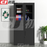 初嘉WJGT-029钢制文件柜窄边资料柜拆装档案柜带锁储物柜纯黑中二斗文件柜
