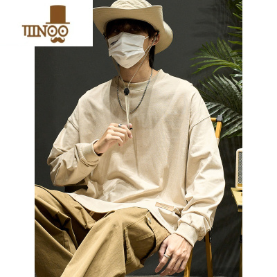 YANXU长袖t恤男新款日系简约内搭打底衫宽松圆领潮牌休闲卫衣