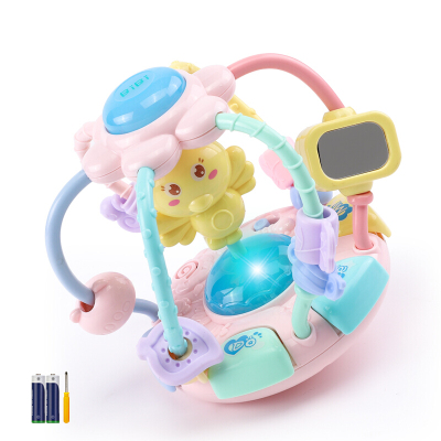 婴儿摇铃音乐牙胶可咬手抓球宝宝儿玩具0-3-6-12个月幼儿0-1岁小鸡音乐牙胶手抓球粉色