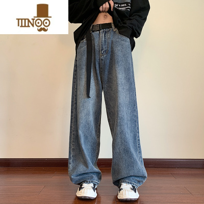 YANXU牛仔裤男潮牌夏季美式复古oversize高街直筒裤子vibe宽松阔腿长裤