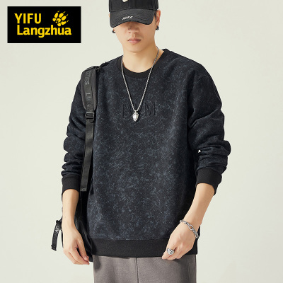 伊夫狼爪(YIFULANGZHUA)2024秋季新款时尚印花图案卫衣男士宽松休闲长袖上衣青少年重磅钢印T恤