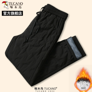 啄木鸟冬季男士新款松紧腰保暖羽绒裤中年防风保暖爸爸装休闲裤C