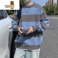 YANXU撞色条纹毛衣男ins港风宽松复古针织衫潮牌帅气情侣打底衫