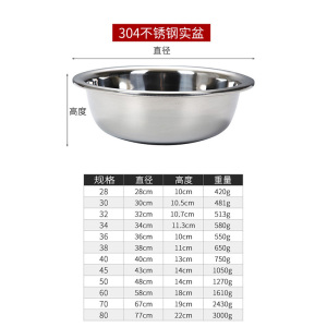 橙亿鸿 304不锈钢盆 特厚洗菜盆 面盆 斗盆 34cm/个