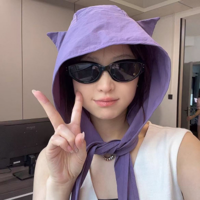 新款可爱猫耳朵小众出游帽速干防晒遮阳帽薄款绑带护耳头巾