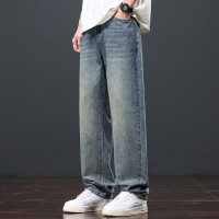 潮牌牛仔长裤男美式复古水洗做旧裤宽松阔腿裤男直筒裤工厂直供