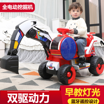 儿童挖掘机工程车男孩遥控玩具车可坐可骑超大号钩机全电动挖土机红色单驱动+早教音乐+遥控880全电动挖臂官方标配
