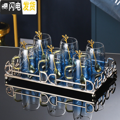 三维工匠欧式水壶大容量玻璃冷水壶可高温创意家用客厅凉水壶凉水杯子套装 6杯子+1轻奢小托盘+配送6勺子[328]