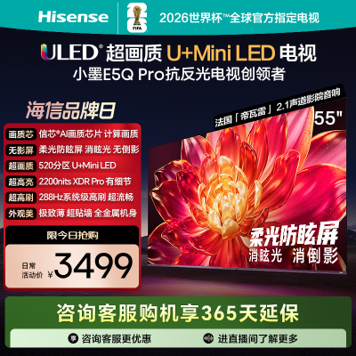 海信电视小墨E5Q Pro 55英寸 520分区U+Mini LED 信芯芯片 消眩光柔光防眩屏 288Hz高刷国家补贴