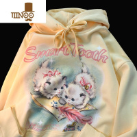 YANXUCURPOPP 甜美小猫咪连帽卫衣男早秋奶系oversize宽松情侣上衣