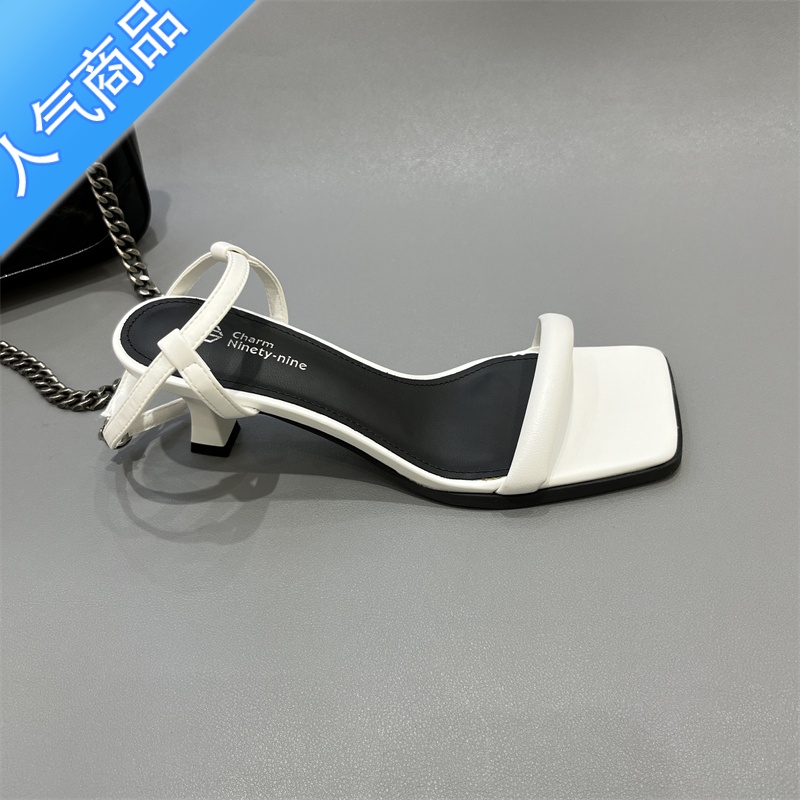 SUNTEK法式仙女风小凉鞋女夏天2023年新款气质小众一字扣带细跟高跟女鞋