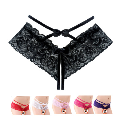 女士蕾丝性感开档免脱丁字裤女式情趣内裤女人全透明三角裤女性情趣内衣破洞透视诱惑男士夫妻房事调情长夜漫漫成人性用品