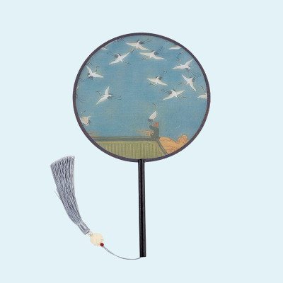 丝质团扇古风扇子女汉服长柄流苏双面宫廷宫扇古典古装中国风圆扇三维工匠墨画春扶柳半透明丝质