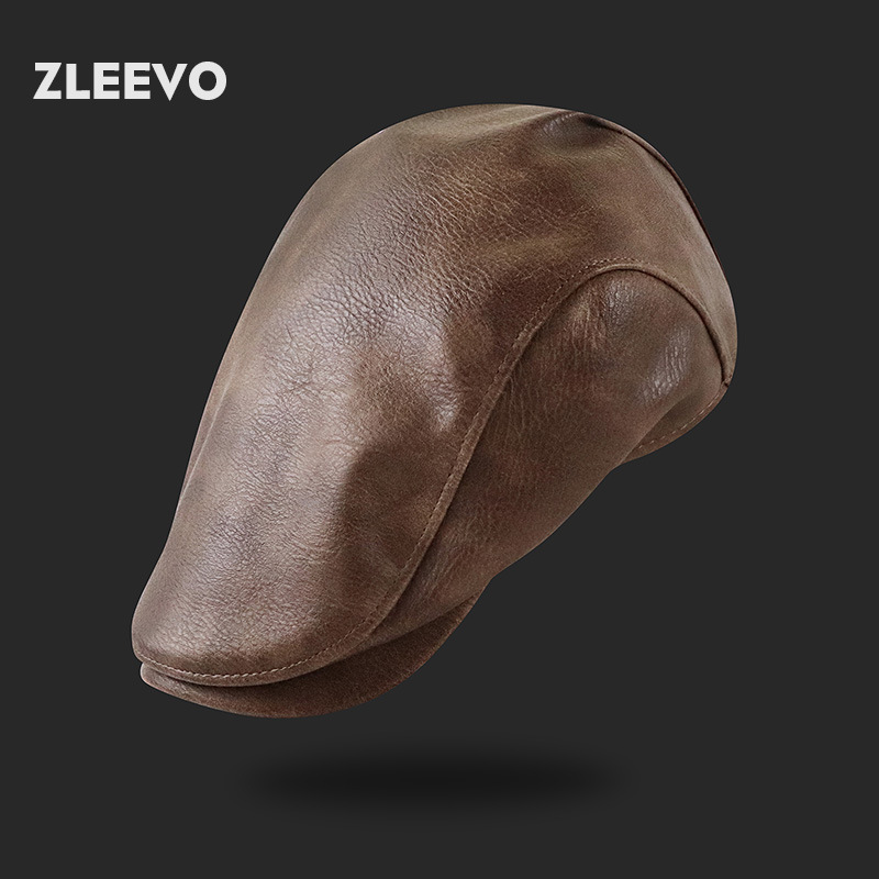 /纯色水洗PU鸭舌帽男士大头帽子中老年保暖休闲前进帽