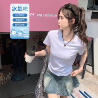 [2.5折价46元]唐狮冰氧吧夏季女圆领短款净色短袖T恤凉感显瘦简约休闲