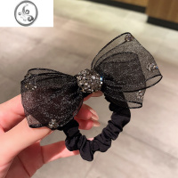 JiMi网红新款绢纱蝴蝶结发圈女高级感水钻百搭丸子头发绳马尾简约头饰