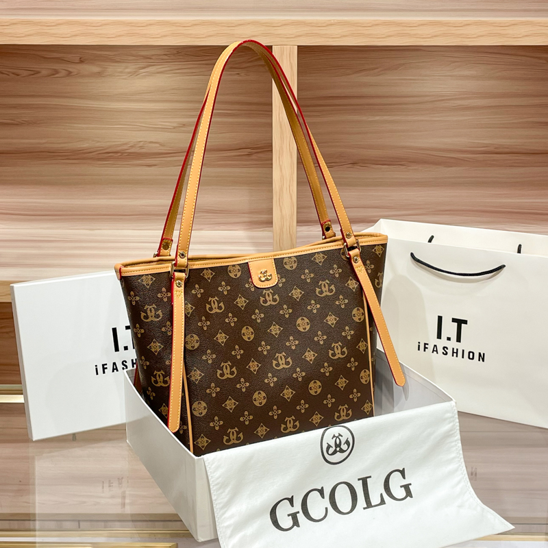 欧美经典时尚女士老花包包女2026新款高级感托特包女大容量通勤单肩包百搭手提包