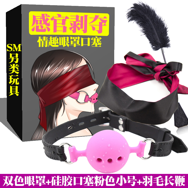 SM情趣眼罩夫妻调情深喉男女用绑手性感捆绑激情挑逗面具诱惑遮光 双色眼罩+硅胶小号口塞粉色+羽毛鞭