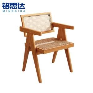 铭思达实木藤椅带扶手把