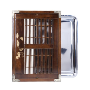 家柏饰(CORATED)茶盘家用实木托盘储水式不锈钢茶海抽屉式茶托盘茶台茶具套装