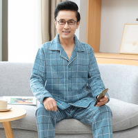 睡衣男士冬季开衫空气夹层家居服秋冬款加厚中老年爸爸两件套