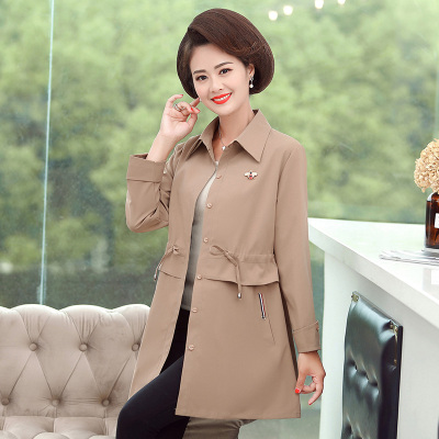 七斓中年妈妈秋冬加绒外套大码中老年女装洋气风衣中长款外衣19新款厚风衣