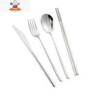 西餐刀叉盘子套装 304不锈钢牛排刀叉勺家用三件套西餐餐具刀叉 敬平 银色刀叉勺-筷子(防滑)